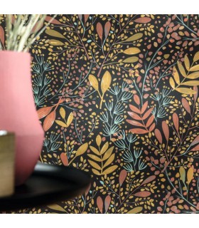 Papier peint Joy Rose Ocre sur Fond Noir - Collection Green Life 2 - CASELIO - Réf.  GNL2101694129