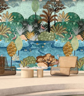 Papier Peint Panoramique Vinyle sur Intissé Aruba Multicolore – Panoramas 2 de Casamance - réf. 75610814 - 204 x 300 CM