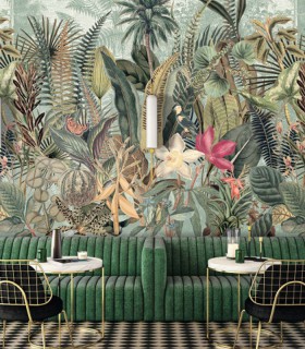 Papier Peint Panoramique Vinyle sur Intissé Daintree Bleu Marine/ Vert Mousse – Panoramas 2 de Casamance - réf. 75662036 - 272 x