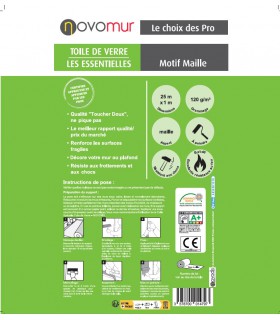 Toile de verre à peindre maille 120g/m² Novomur - 12,5M/25 M