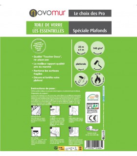 Toile de verre à peindre spéciale Plafonds 140g/m² Novomur - 12,5M/25M