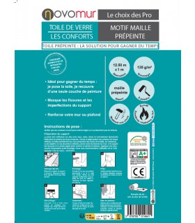 Toile de verre prépeinte maille 135g/m² Novomur - 12,5M/25 m