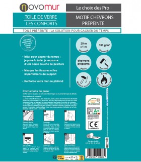 Toile de verre prépeinte chevrons 135g/m² Novomur - 25Mx1M