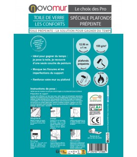 Toile de verre prépeinte spéciale plafond 155g/m² Novomur - 12,5M/25M