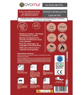 Toile de renovation lisse sur molleton 300 g - 10m x 1m